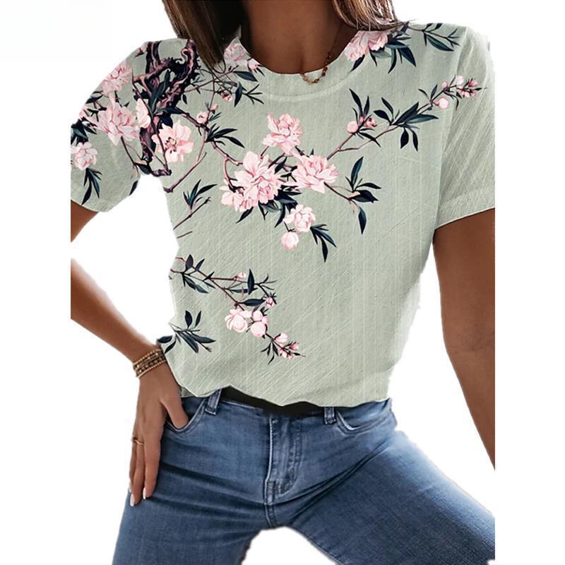 New Women's T-shirt Summer Fashion 3D Digital Printed Short Sleeve Women's Casual Round Neck T-shirt
