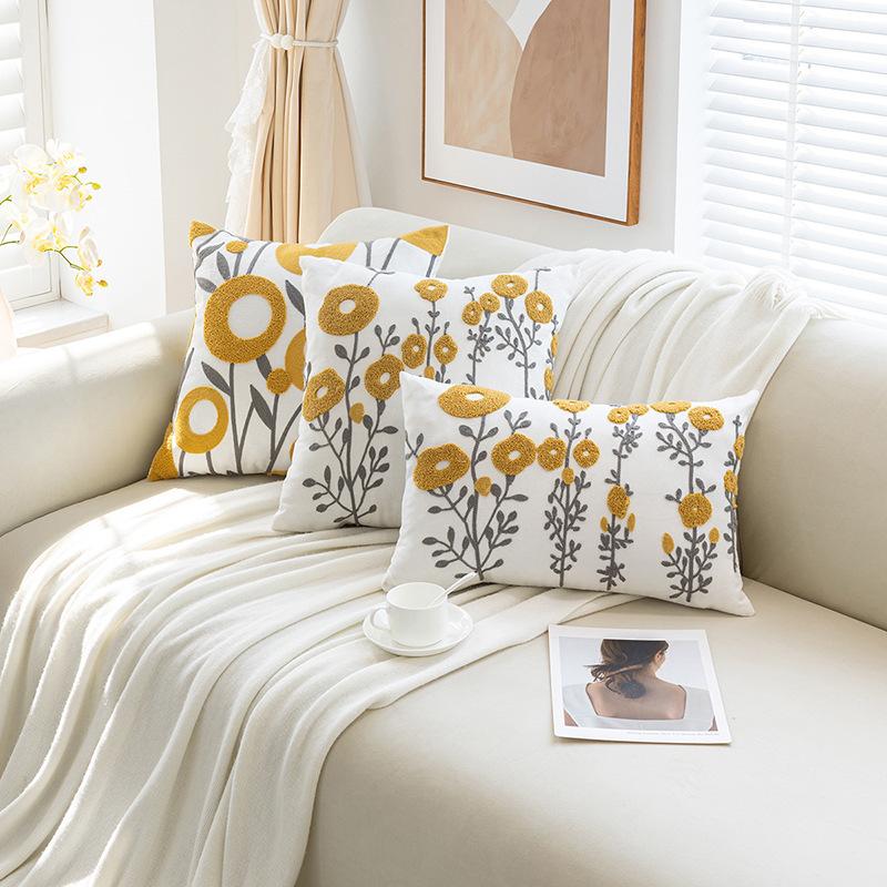 Modern Simple Flower and Plant Towel Embroidered Celebrity Decorative Pillow Case Nordic Ins Sofa Bedside Sofa Living Room Pillow