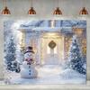 2D Weihnachten Winter Kulisse Schneemann Verschneites Haus Feiertags Fotografie Hintergrund