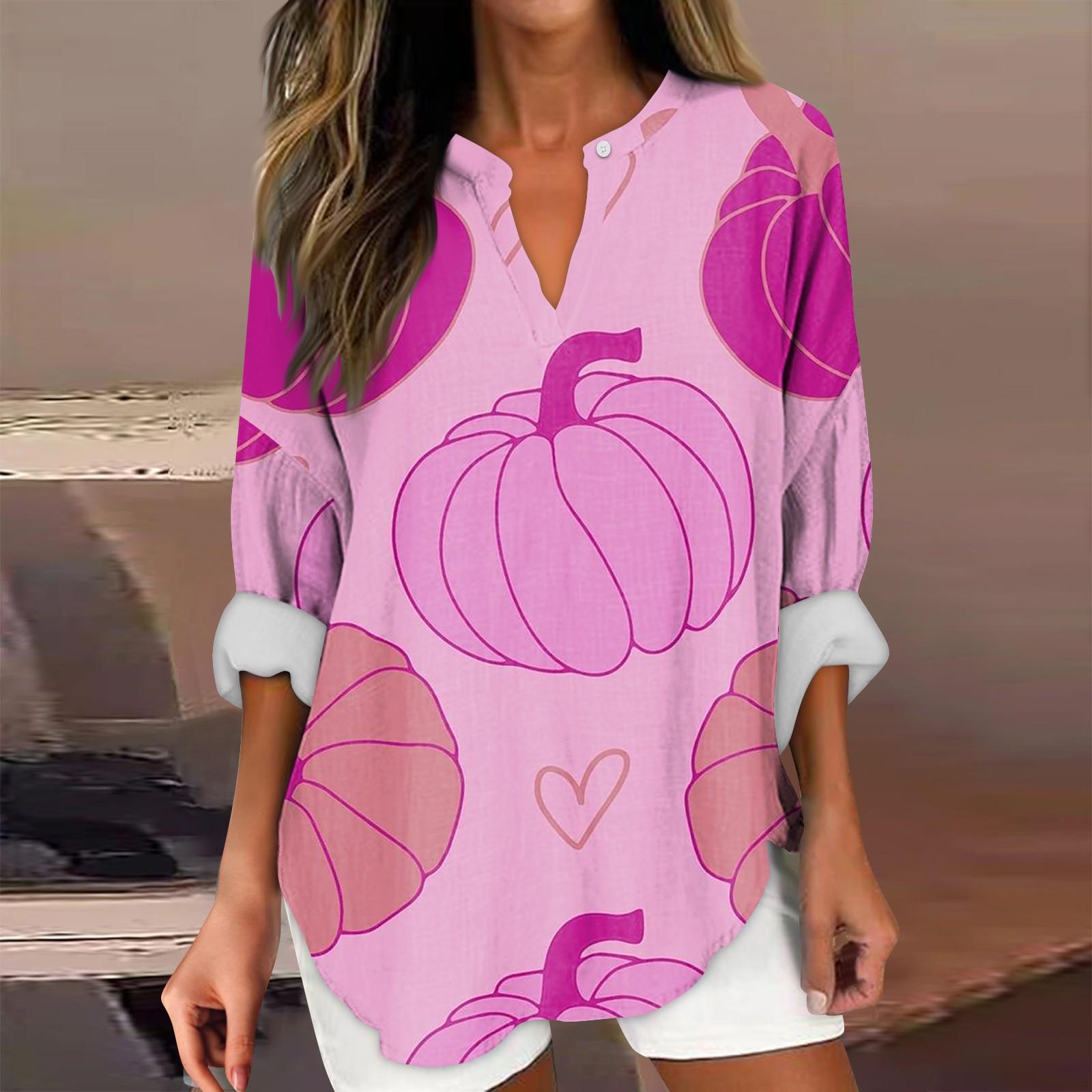 

Женские модные повседневные женские топы с v-образным вырезом и длинным рукавом с принтом на Хэллоуин M фиолетовый