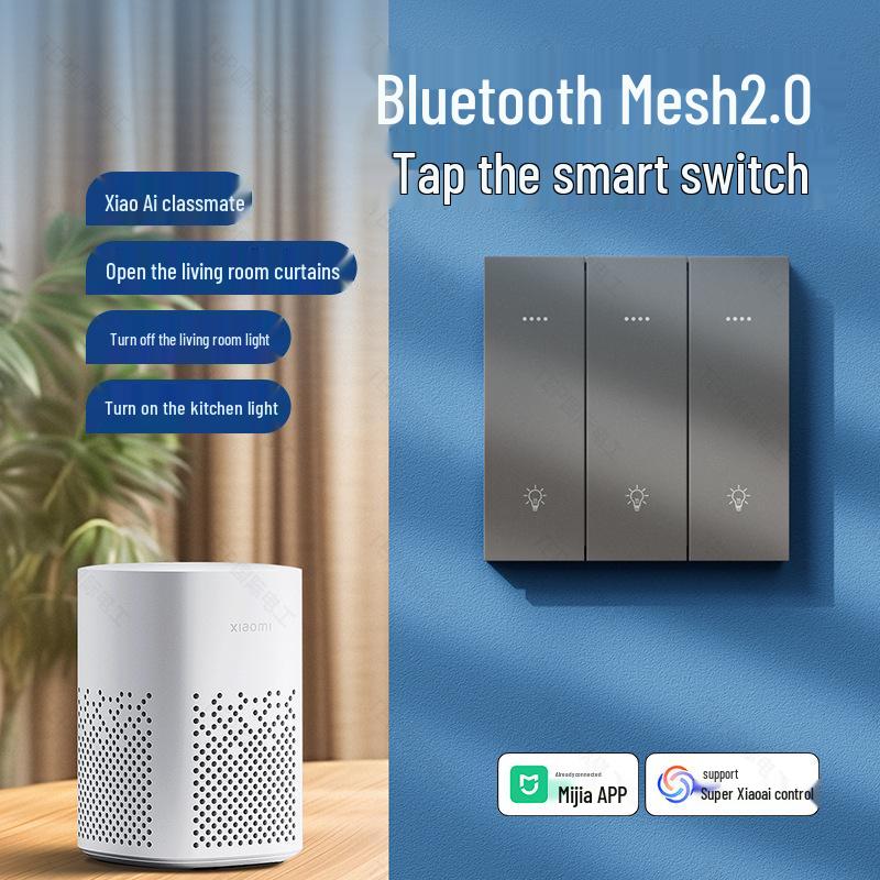 Mijia App-Connected Bluetooth MESH 2.0 Smart Switch - Zero Fire Version, One/Two/Three Gang for Whole-House Voice Control