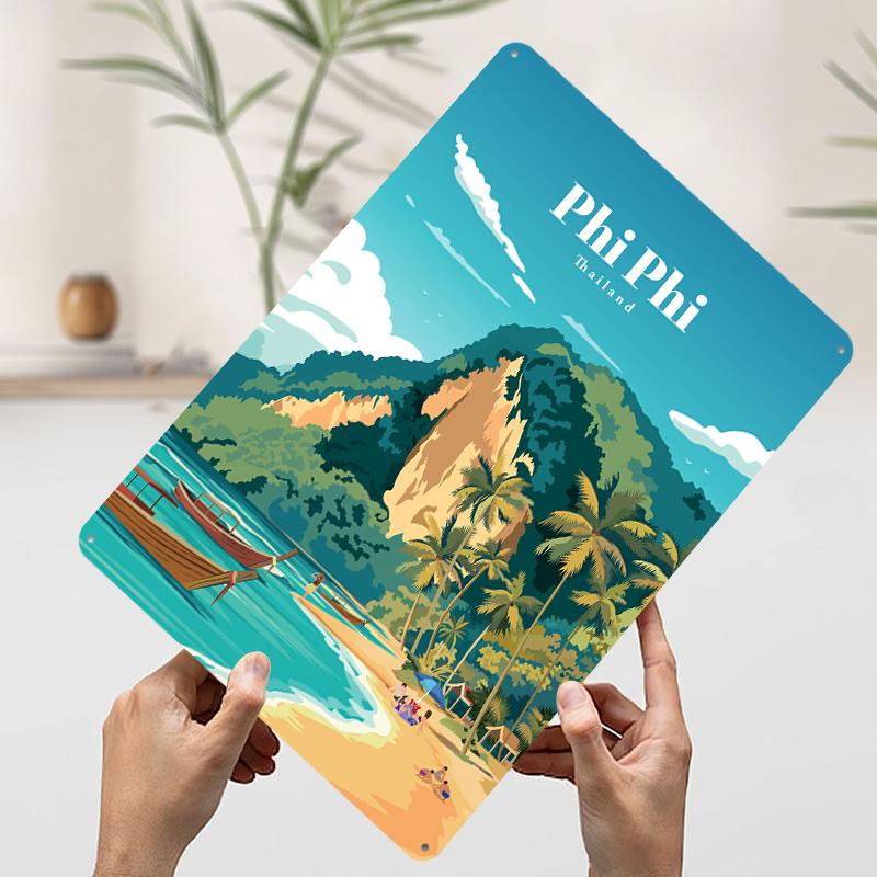 Travel To Phi Phi Printed Poster Customized Retro Wall Art Vintage Metal Tin Signs for Home Custom Plate Bathroom Decor House