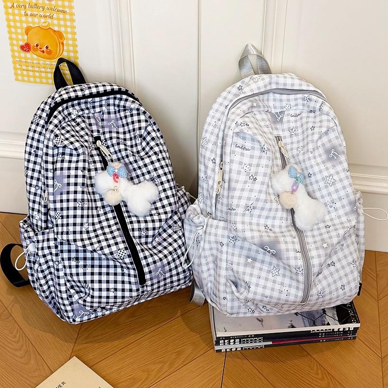 Schoolbag High Value Plaid Schoolbag Female Junior High School Student High School Student Light Casual Backpack Korean Primary School Student