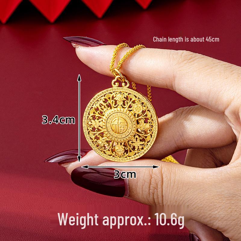 Vietnam Heritage Eight Treasures Compass Necklace – Hollow Fu Character Round Pendant, Long-Lasting Color Jewelry