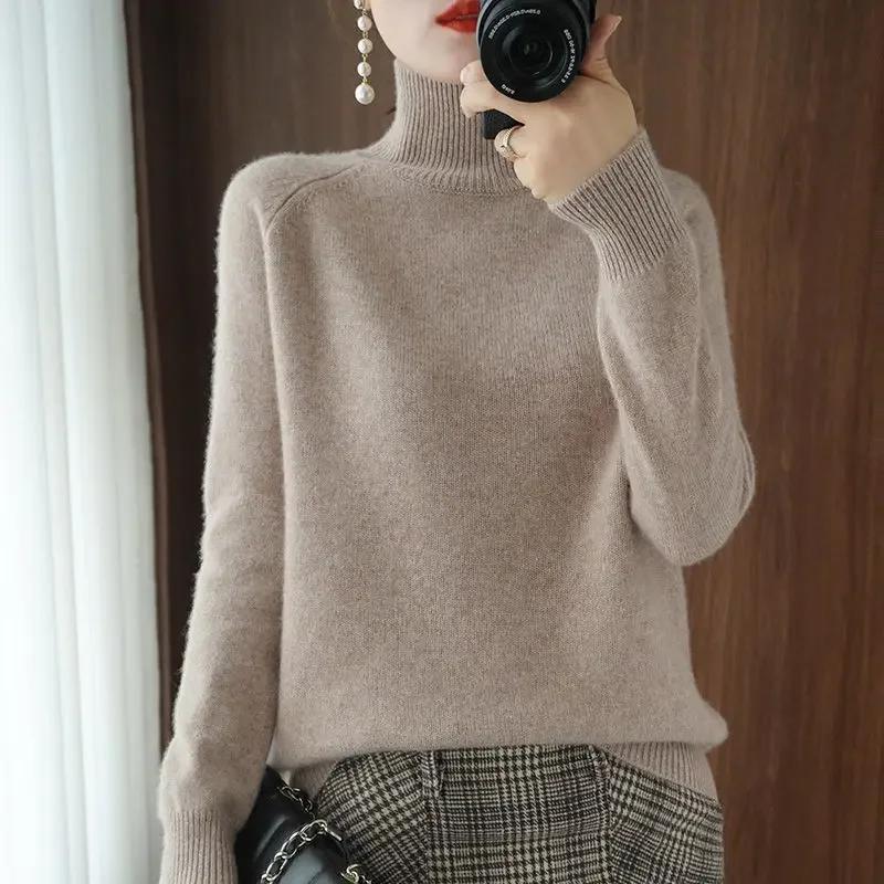 Rollkragenpullover Herbst/Winter Kaschmirpullover Damen Reine Farbe Lässig mit langen Ärmeln Lose Pullover Bodenbildung Damen