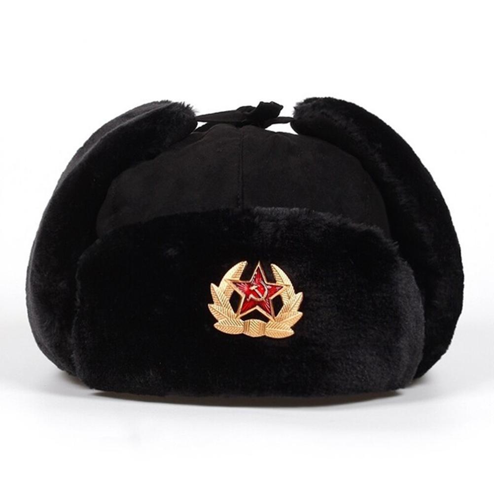 Russian Ushanka Badge Bomber Hat Pilot Hat Winter Hat with Earflaps Winter Warm Hat