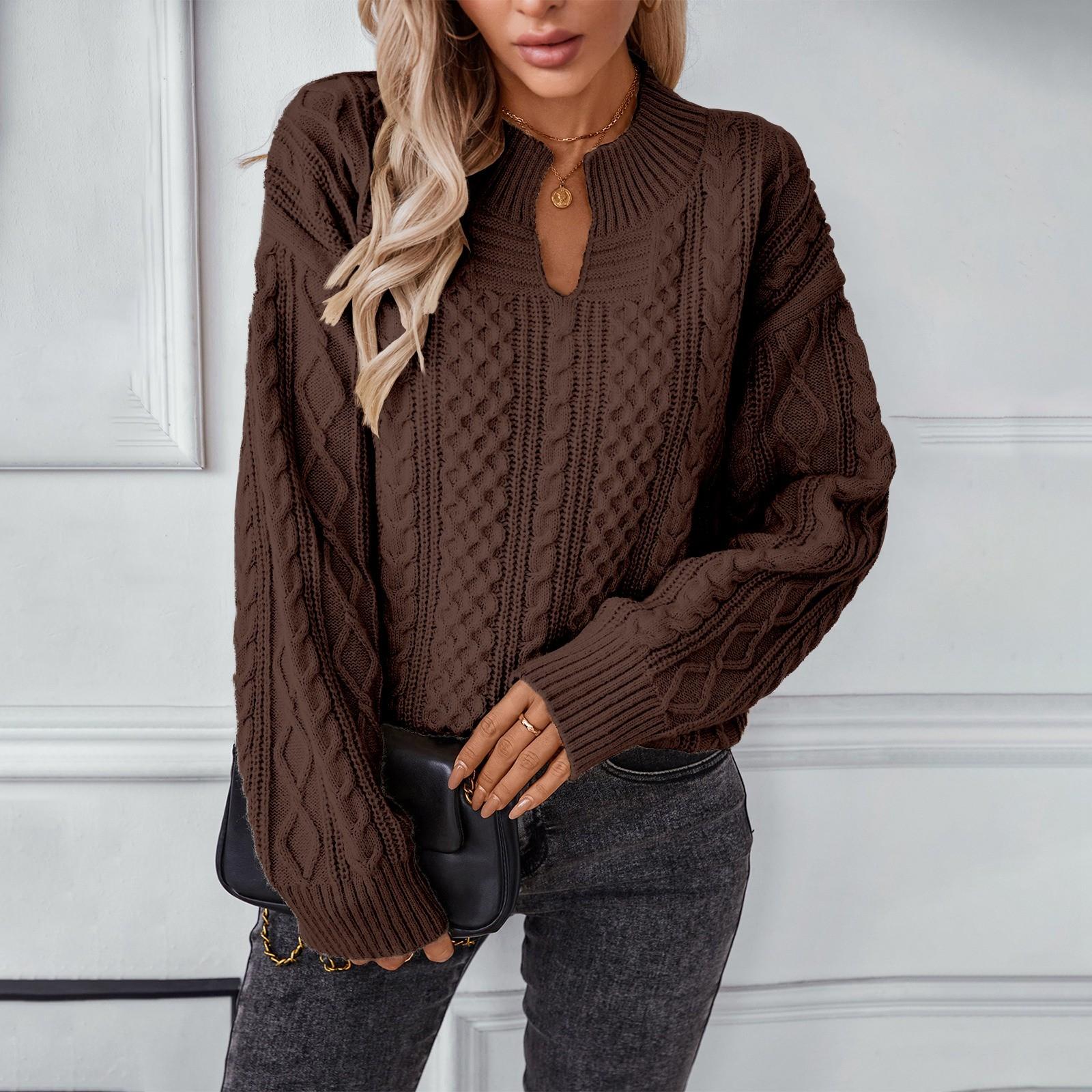 

Женский повседневный модный вязаный свитер с длинными рукавами XL кофейный