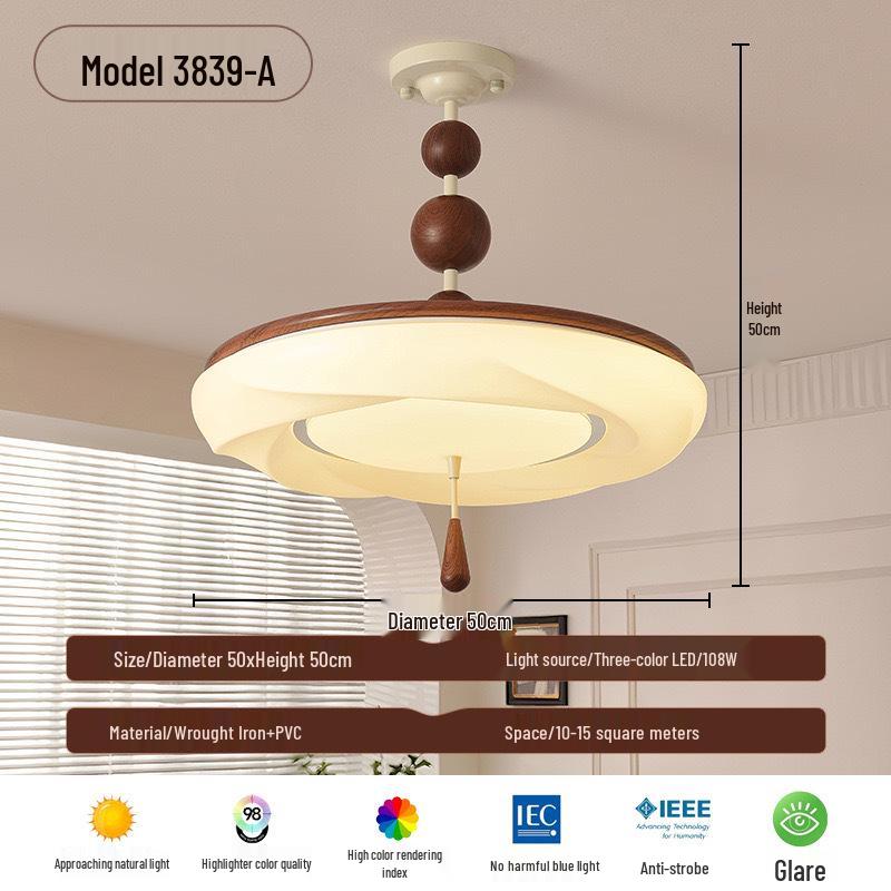 French Retro Cream Ceiling Light - Full Spectrum Eye Protection Chandelier for Bedroom or Study.