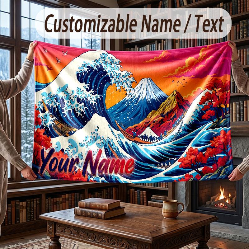 Octopus Sea Life Theme Throw Blanket Custom Name Text Personalized Blanket Soft Cozy Blanket for Home Sofa Bed