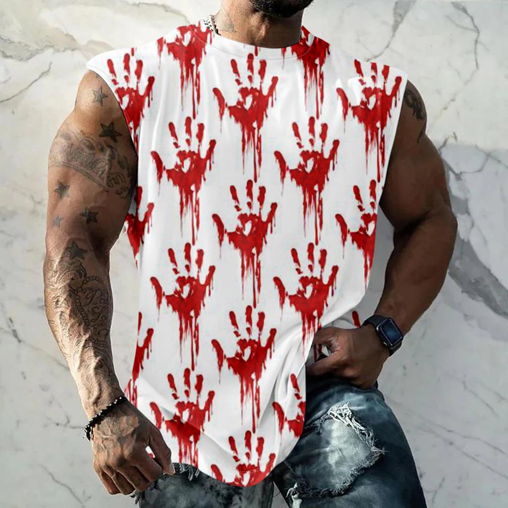 Men's Halloween Horror Texture Print Casual Sports Loose Sleeveless Vest