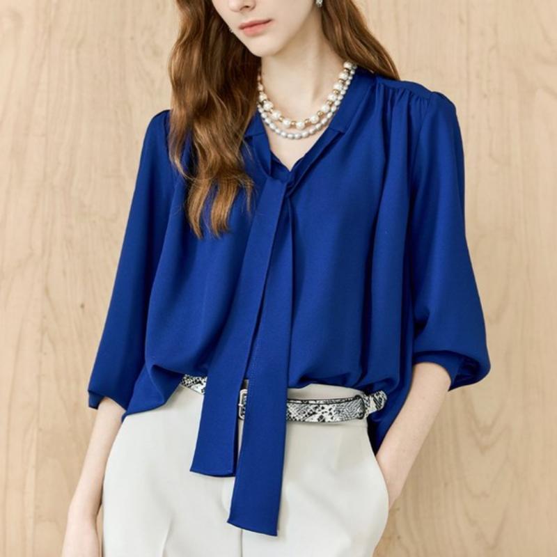 MAXZA Ribbon Tie Shirring Chiffon Blouse Zd03qb600on