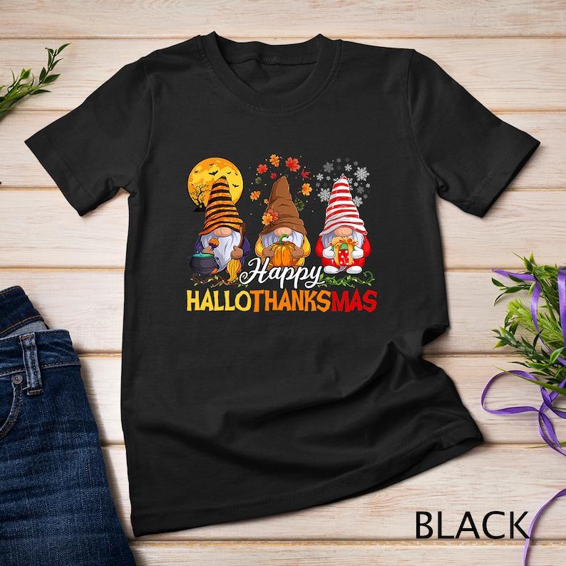 Cute Halloween Christmas Fall Shirt Girls Kids Gnomes HalloThanksMas T-Shirt 110