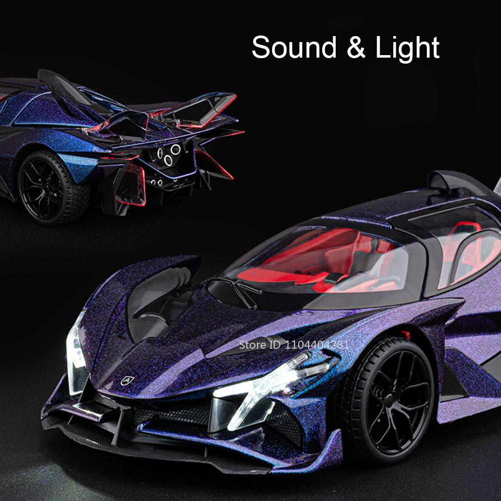 1:18 Scale Apollo Evo Lambor Lp770 Alloy Sports Car Diecast Toys Model Ornament Music Light Pull Back Vehice Child Birthday Gift