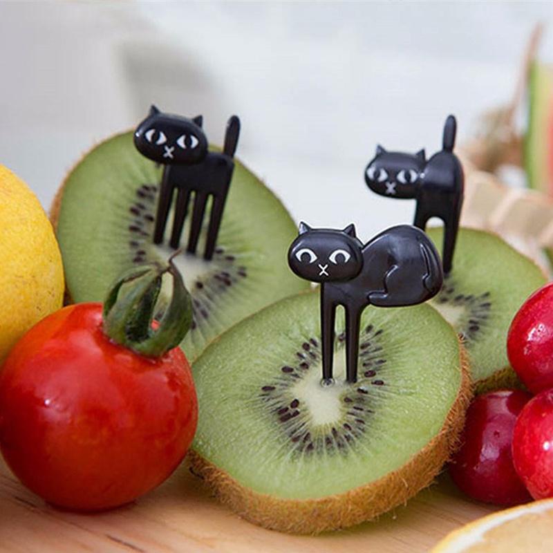 6 Pezzi Domestico Piccolo Animale Forchetta Stuzzicadenti Frutta Carino Cartone Animato Gatto Forchetta per Bambini Accessori Decorativi Forniture Strumenti per Bento Porta Pranzo