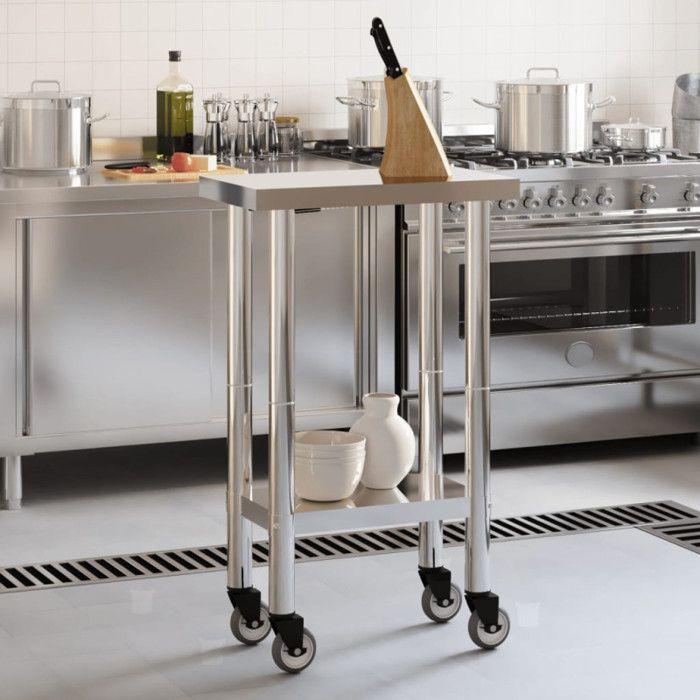 Table de Travail de Cuisine - VIDAXL - 55x30x85 cm - Inox - 4 Roulettes - Résistante à la Corrosion
