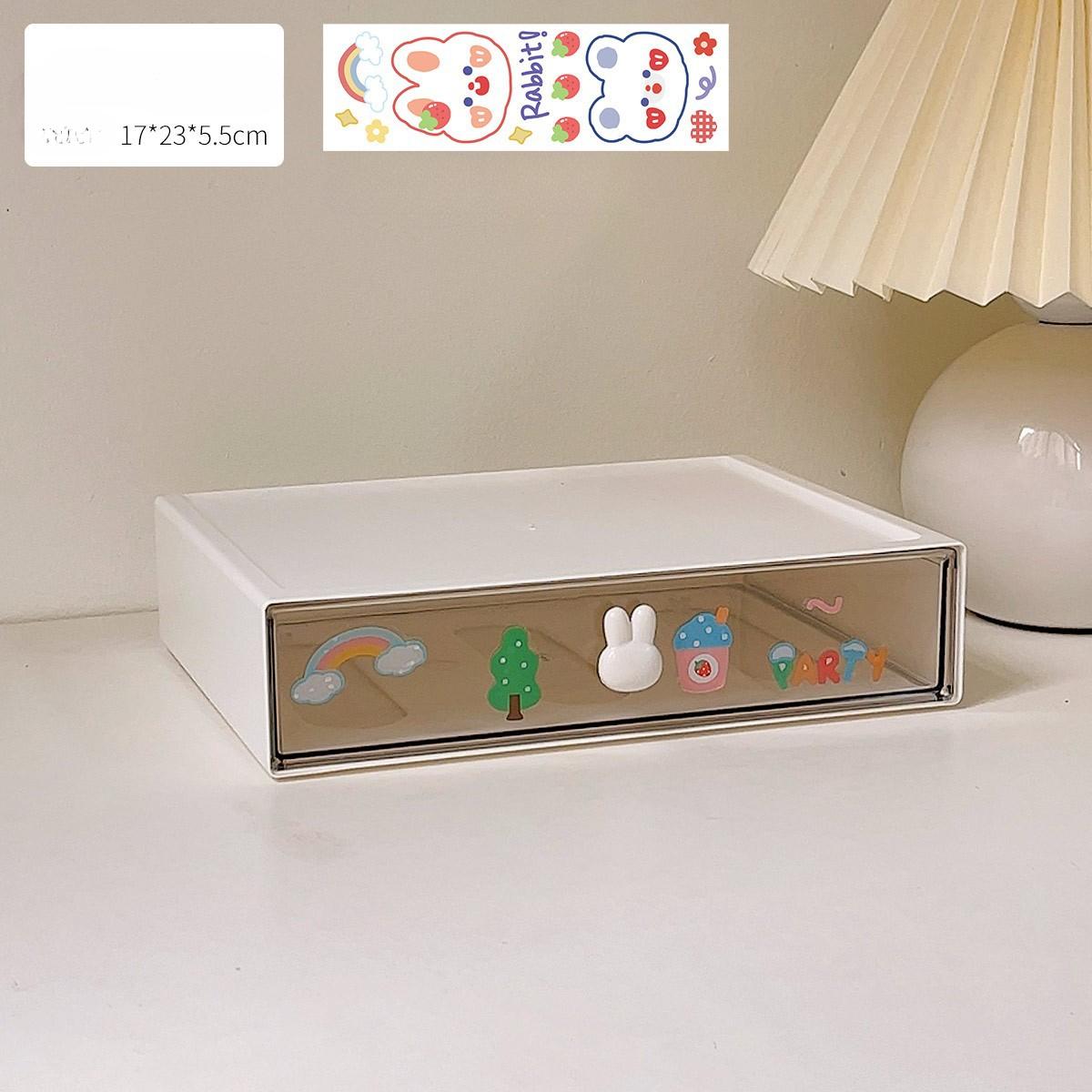 

Милый ящик для хранения на рабочем столе, студенческий стол, прозрачная полка, косметика, канцелярские принадлежности Low single drawer белый