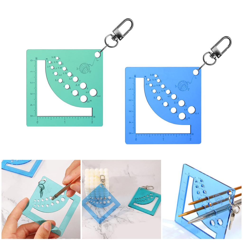 Rigla de măsurare a acului de tricotat din acrilice pentru pulover, cusut, artizanat, instrument de măsurare a acului de tricotat, cu breloc pentru carabinier