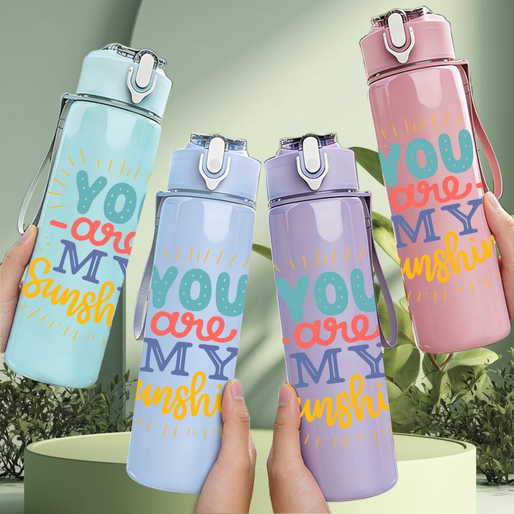 1PC You Are My Sunshine Color Text 750ml Color Plastic Sports Water Bottle Leakproof Flip Straw Lid Suitable for Sports Office Home Use