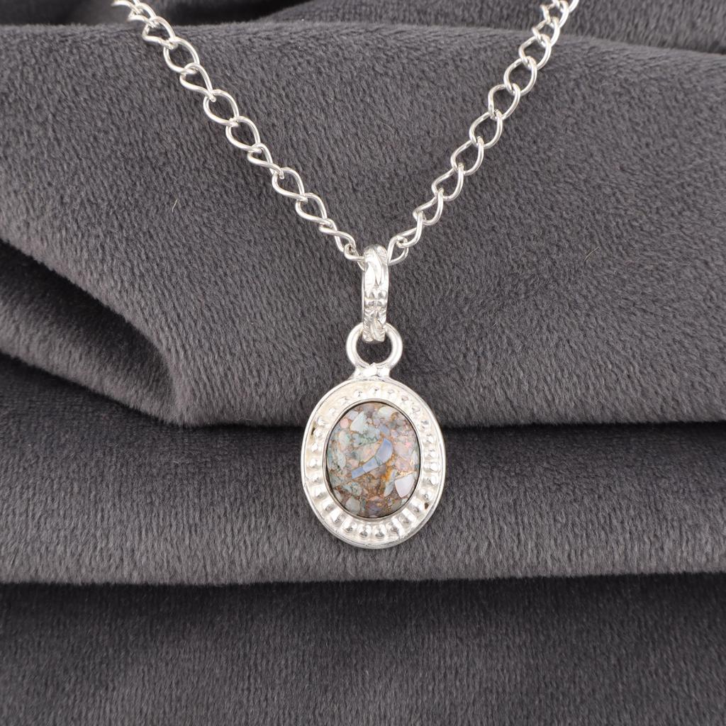 Ethiopian Copper Turquoise Gemstone Jewelry, 925 Solid Sterling Silver Pendant, Turquoise Pendant For Women