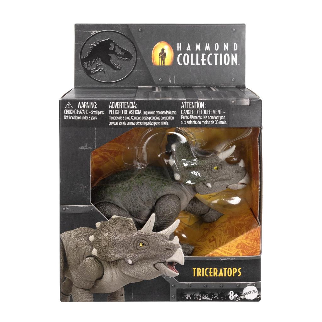 Mattel Jurassic World Hammond Collection Triceratops Moving Dinosaur Approximately Ages JDJ07 Figure, Large, Toy, 16.5cm Long, 8+, Gray,