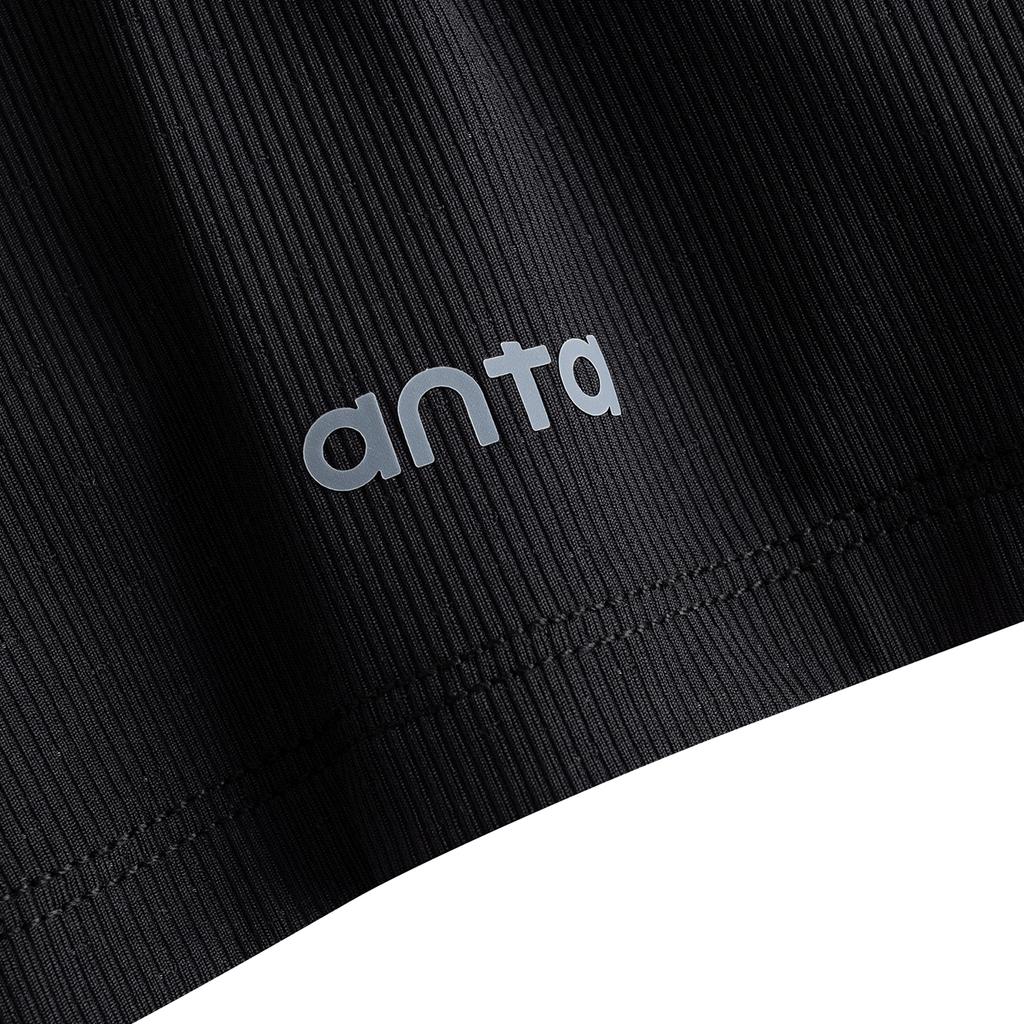 Anta Short Sleeve Knitted T-Shirt Summer Sports Women Tops Black 962627106-3