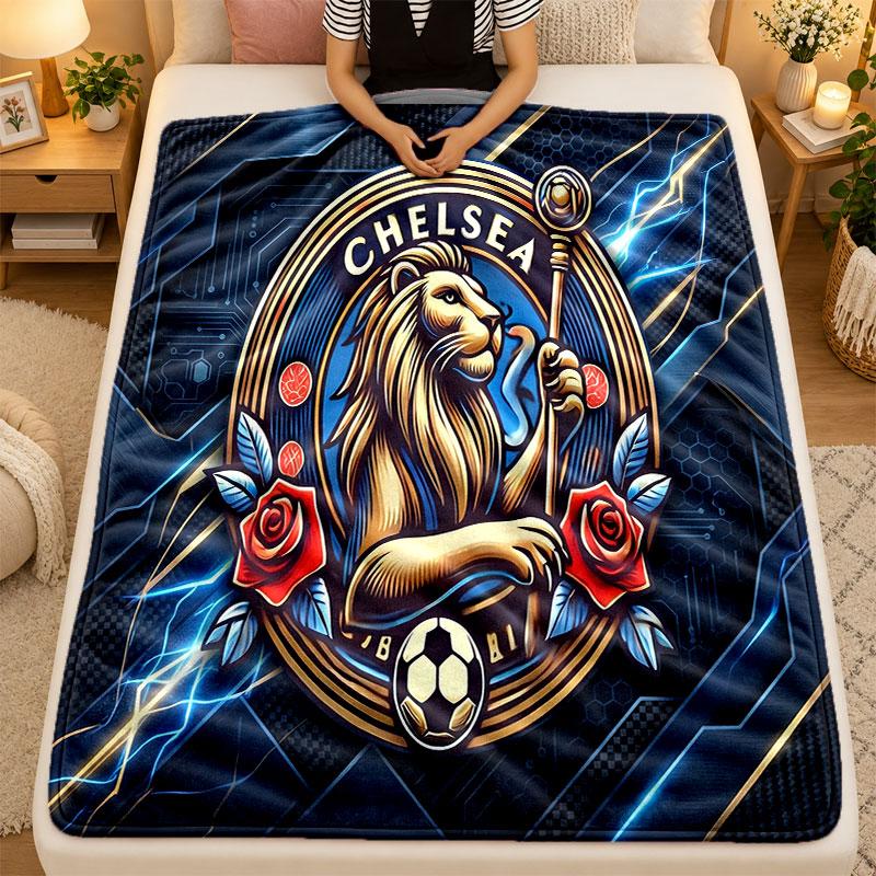 Flannel BlanketChelsea FC Warm Soft Throw Blanket for Indoor Sofa Bed Living Room Use