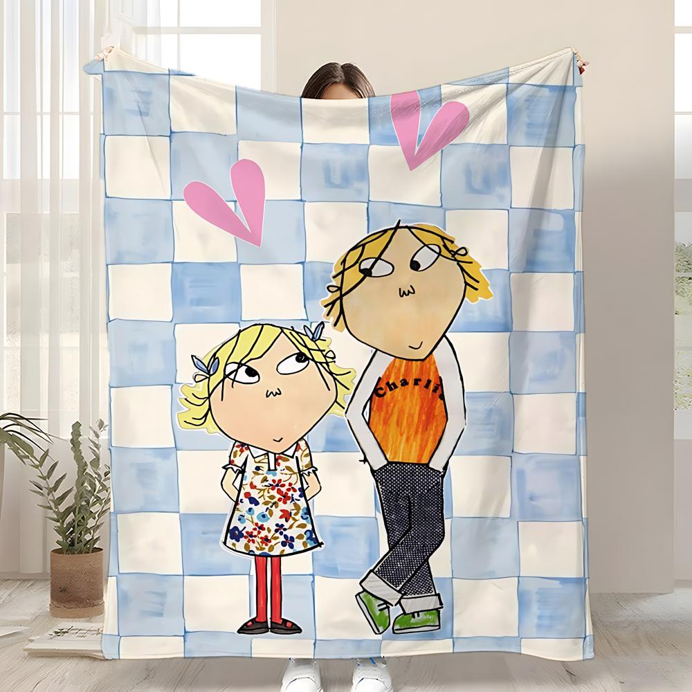 

Anime Charlie and Lola Throw Kid-Friendly Flannel Throw Blanket Soft Warm Anti-Static Washable All Season 75x90cm