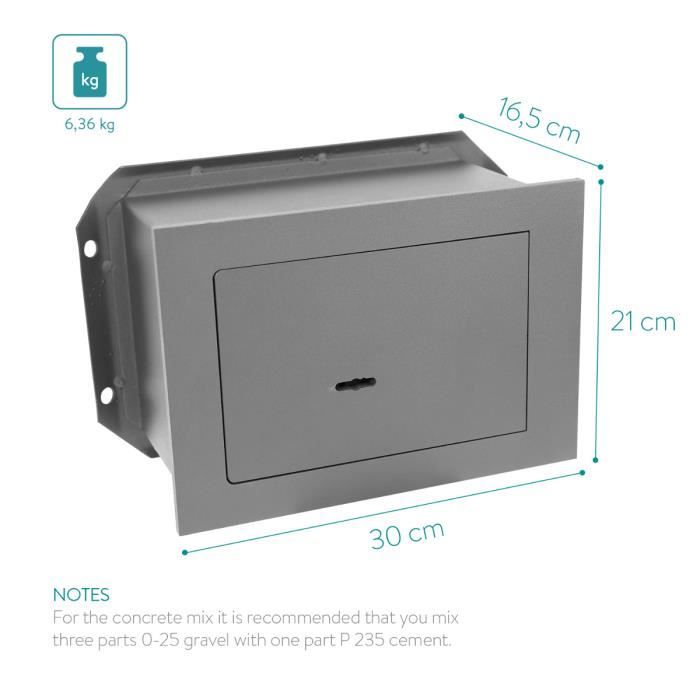 Coffre-fort mural - Navaris - 30x21x16,5cm - Acier - Verrouillage à clé - Double clé