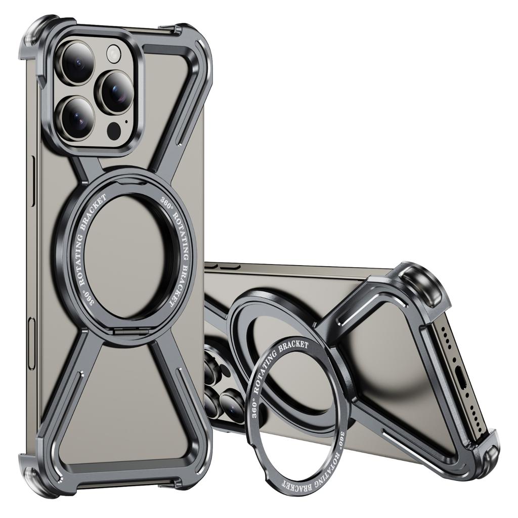 For iPhone 16 Pro Max Bumper Cases Borderless Metal Frame Cover Compatible with MagSafe Kickstand