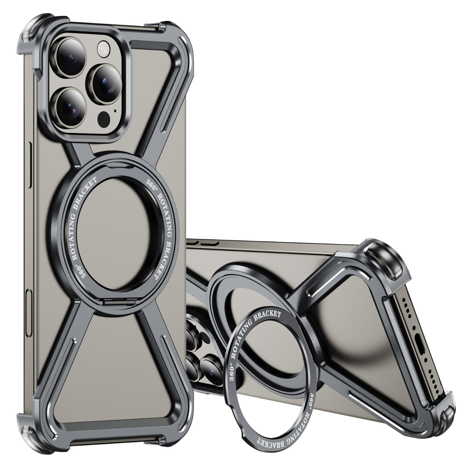 

For iPhone 16 Pro Max Bumper Cases Borderless Metal Frame Cover Compatible with MagSafe Kickstand Grey