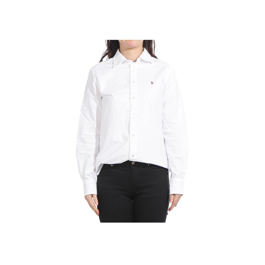 Polo Ralph Lauren Solid Logo Loose Buttonless Long Sleeve Shirt Women Shirts White 211970736-001