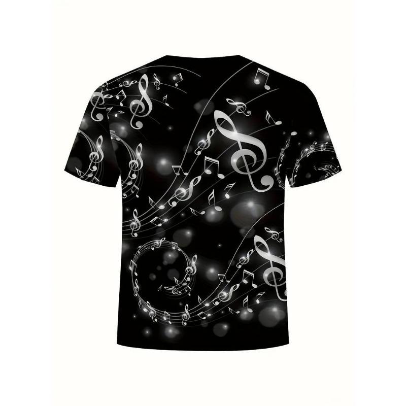3D Note Printed Short Sleeved Summer Men's Round Neck Top Men's T-shirts