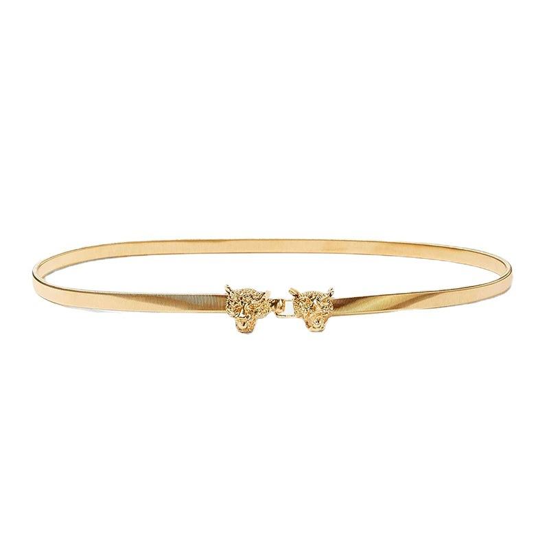 New European and American Women's Golden Chain Leopard Head Buckle Belt Metal Spring Chain Decoration Accessories Waist Chain