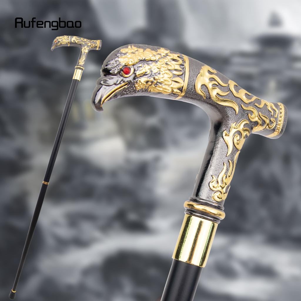 Golden Black Eagle Red Eye Pattern Walking Stick Party Fashion Elegant Walking Stick Decorative Cospaly Cane Knob Crosier 90cm