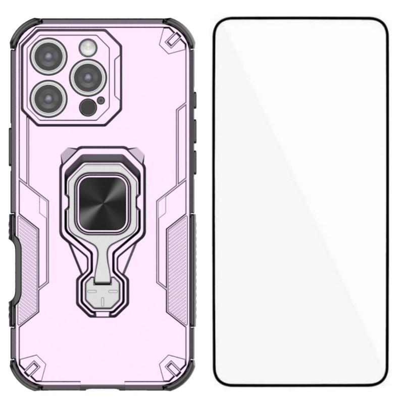 For iPhone 16 Pro Max Phone Case WANLONFENG PC TPU Back Cover Kickstand with Tempered Glass