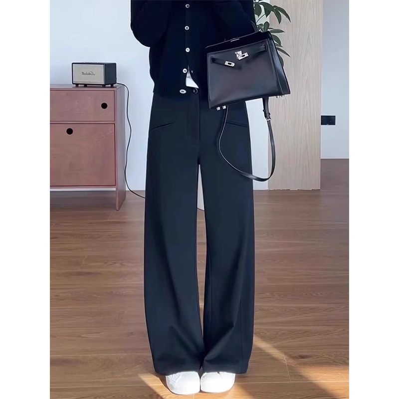

Black Suit Pants Women High-Grade Drape Chubby Girl Plus size Early Spring New Pear-Shaped Slim Straight Wide-Leg Pants Little Black Man 4XL
