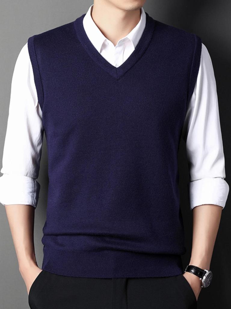 Herren Ordos Kaschmir V-Ausschnitt Strickweste - Verdickt, Warm, Ärmellose Wolle für Herbst/Winter