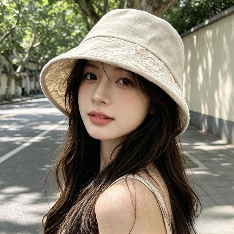 Women Sun Protection Bucket Hat With Lace And Linen For Summer Outdoors
