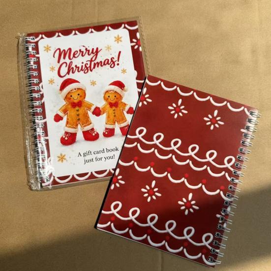 Guarda Memoria Portátil para Efectivo Tarjeta de Regalo de Navidad Libro, 7" x 5" Encuadernado en Espiral Feliz DIY Folleto de Libro de Felicitaciones Personalizado, Álbum, Fiesta de Navidad