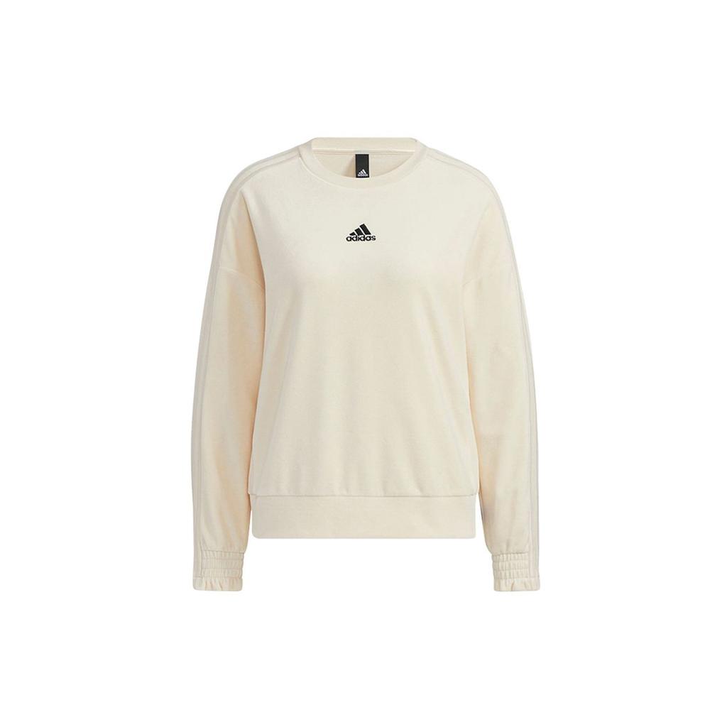 Adidas Embroidered Logo Round Neck Sweatshirt Women Tops Beige HG1842