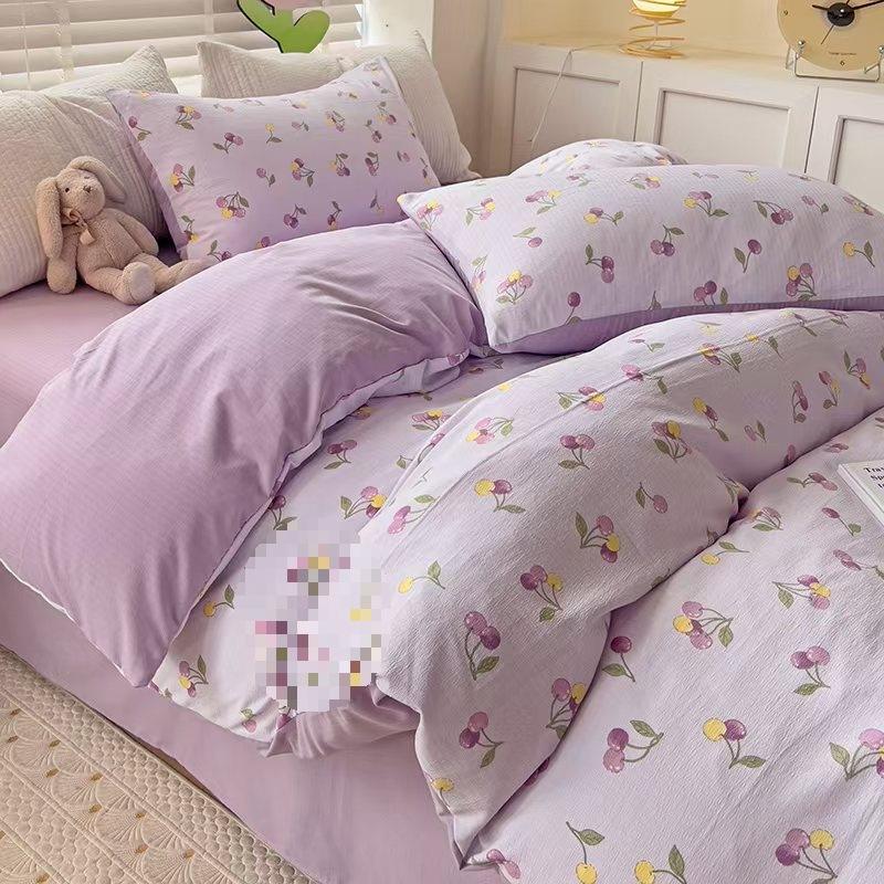 

new printing class A washed cotton double-layer yarn aerobic jacquard skin-friendly and warm small Zhu cotton 4-piece set 1.2m sheet 3pcs