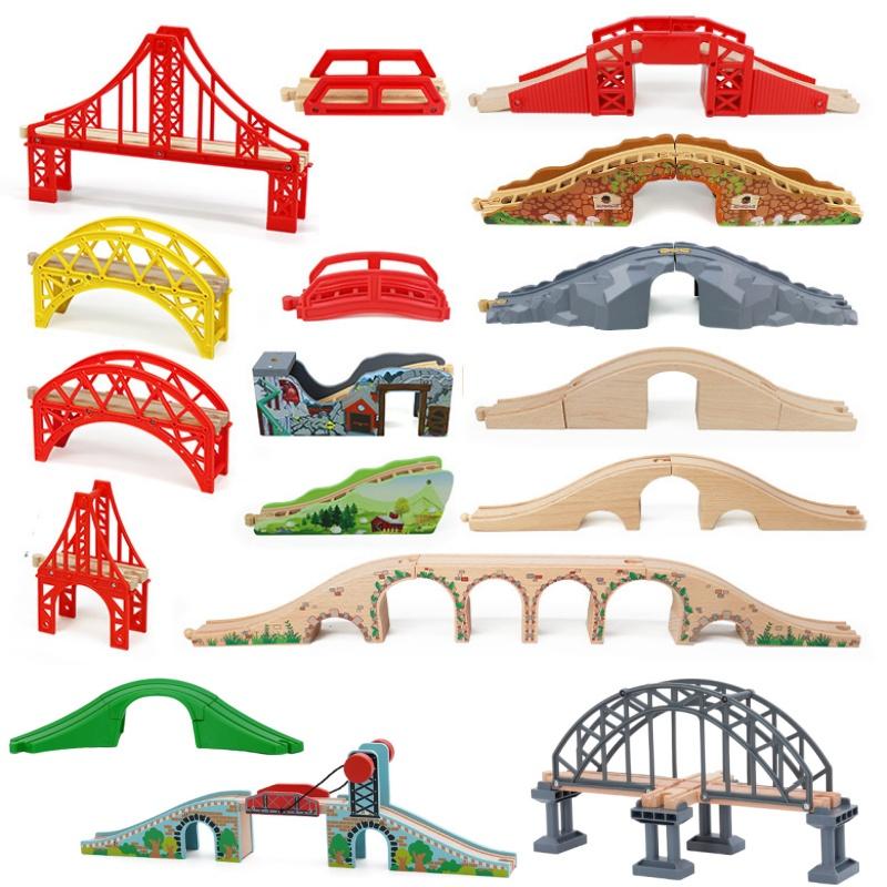 Turm Zugstreckenzubehör Spielszene Dekoration Bahnhof Brücke Tunnel Hochbaugleis Spielzeug für mit Zug Holz