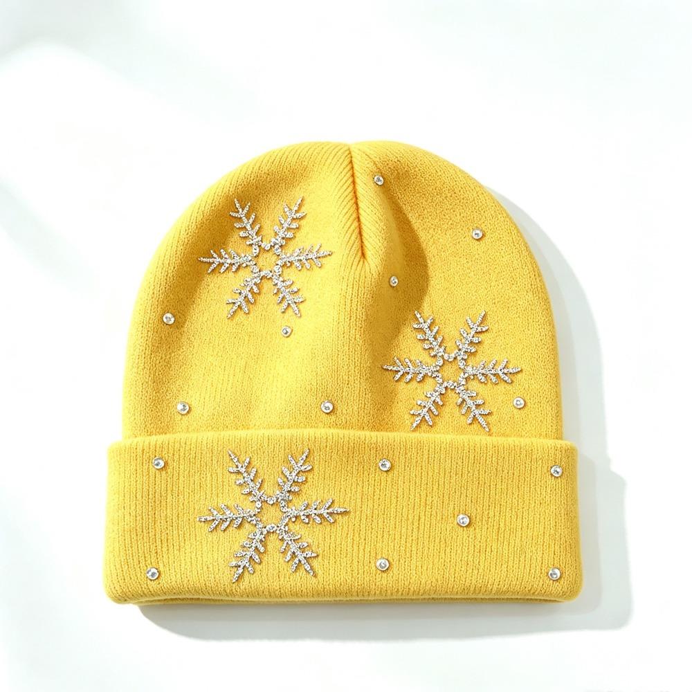 Rhinestone Children Knit Hat Knitted Fabric Snowflake Knitted Cap Kids Winter Wear