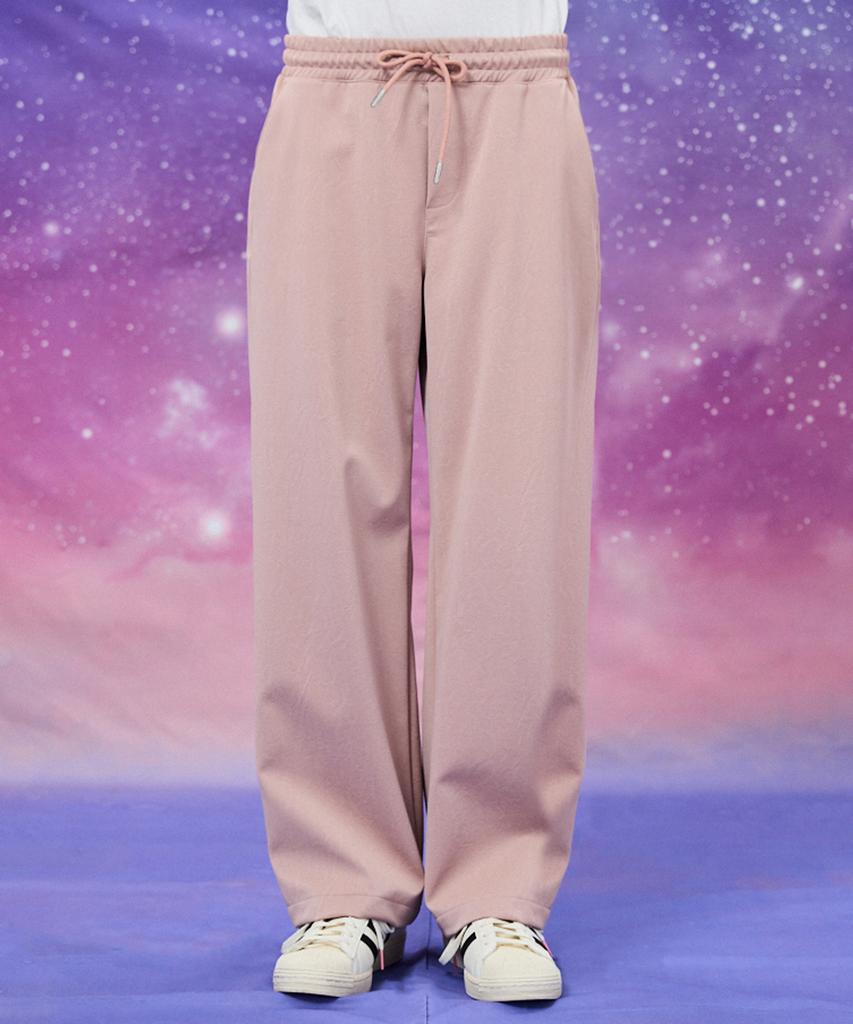 WAIKEI Wide Crack Artificial Leather Banding Pants Dust Pink