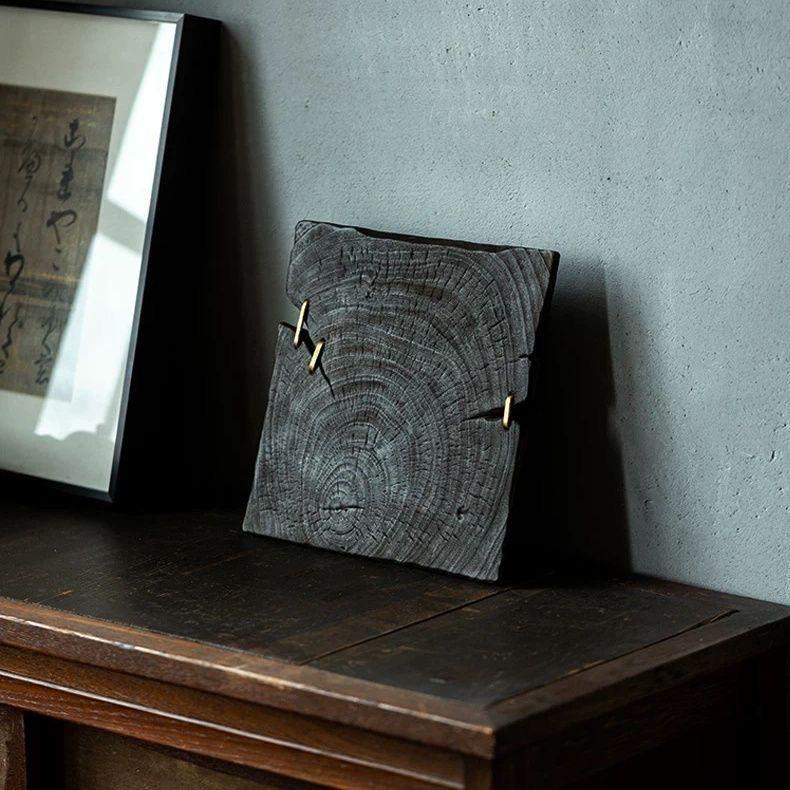 Solid wood tea tray, copper nail dry brewing table, small coffee table, pot support, charcoal-fired pot stand, retro style