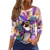 3/4 Length Sleeve Womens Tops Floral Print Vintage Fashion Casual Loose With Round Neck Plus Size Shirts