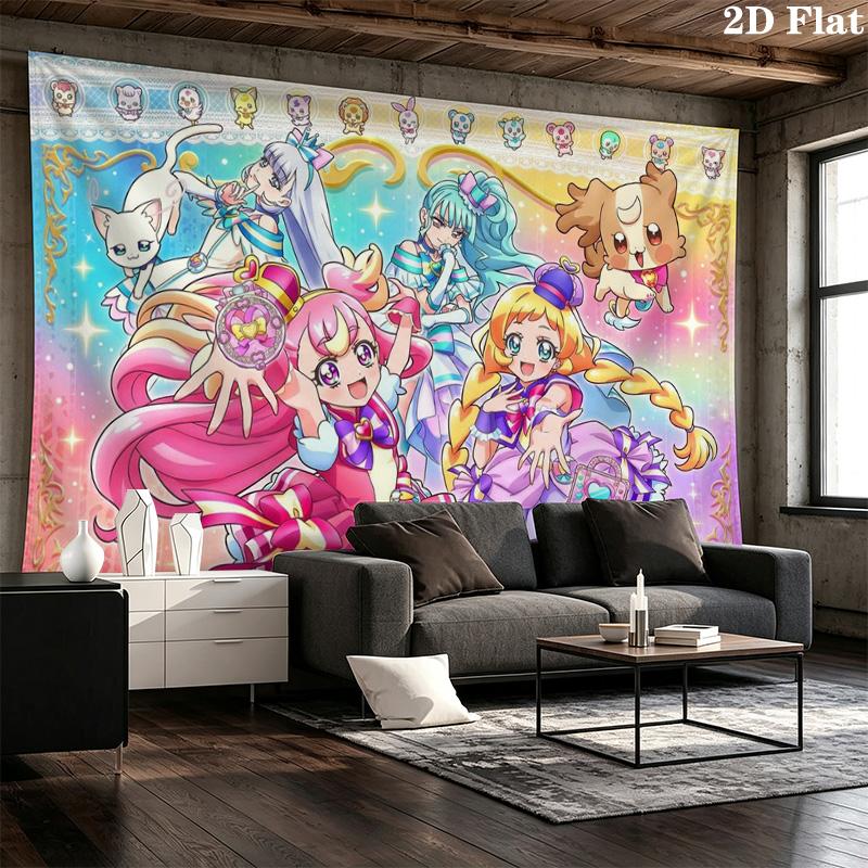Hidden Key Precure Wall Tapestry Aesthetic Wall Hanging Printed Fabric Blanket Decorative Tapestries for Bedroom Living Room Home Decor