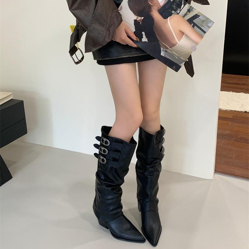 

2025 autumn and winter new hardware buckle removable boot cover two wear boots thick heel women s boots 35