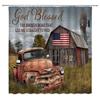 Rustic Shower Curtain Old Wooden Barn with Rusted Tractor Hillside Wooden Fence and Trees Cloth Fabric Bathroom Decor with Hooks
