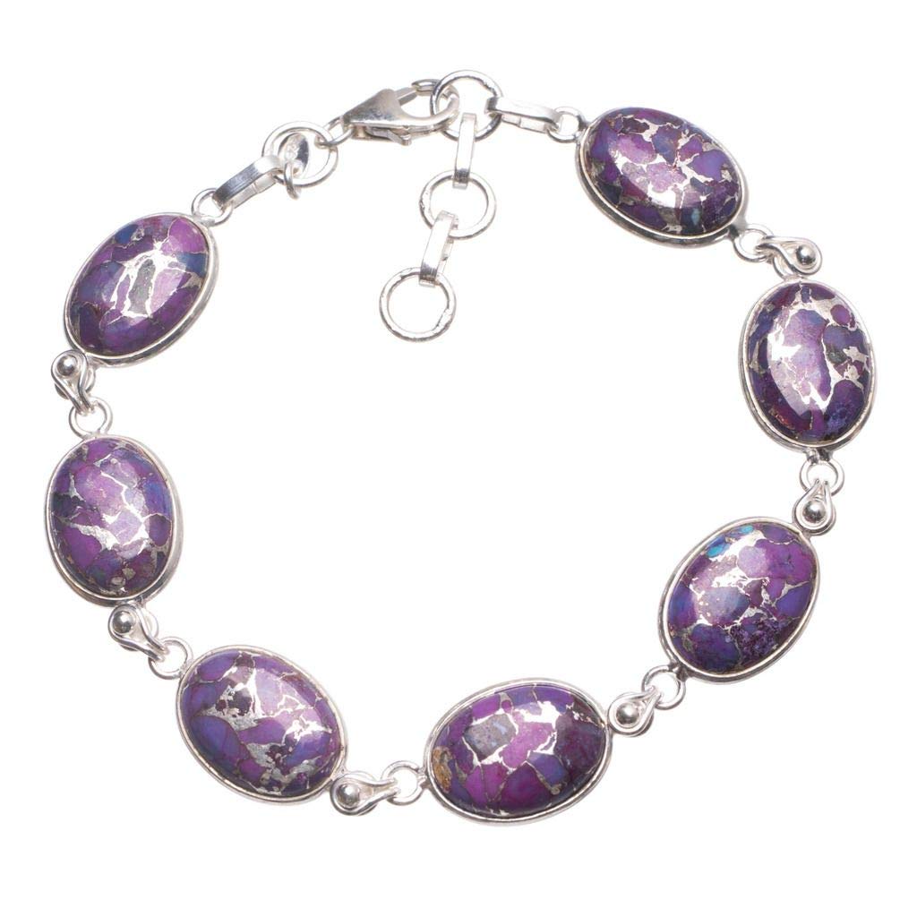 

StarGems Natural Copper Turquoise Handmade Mexican 925 Sterling Silver Tennis Bracelet 7 1/2-8 1/4 T8511